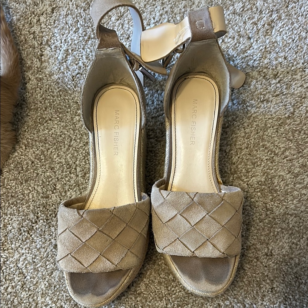 Marc Fisher Tan Woven Wedge